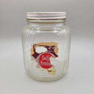 1960's Owens Illinois Glass Swift Premium Pickled Pigs Feet Square Jar Screw Top
